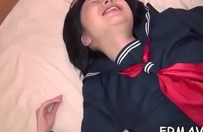 Delightsome japanese chick gives ardent beak sucking
